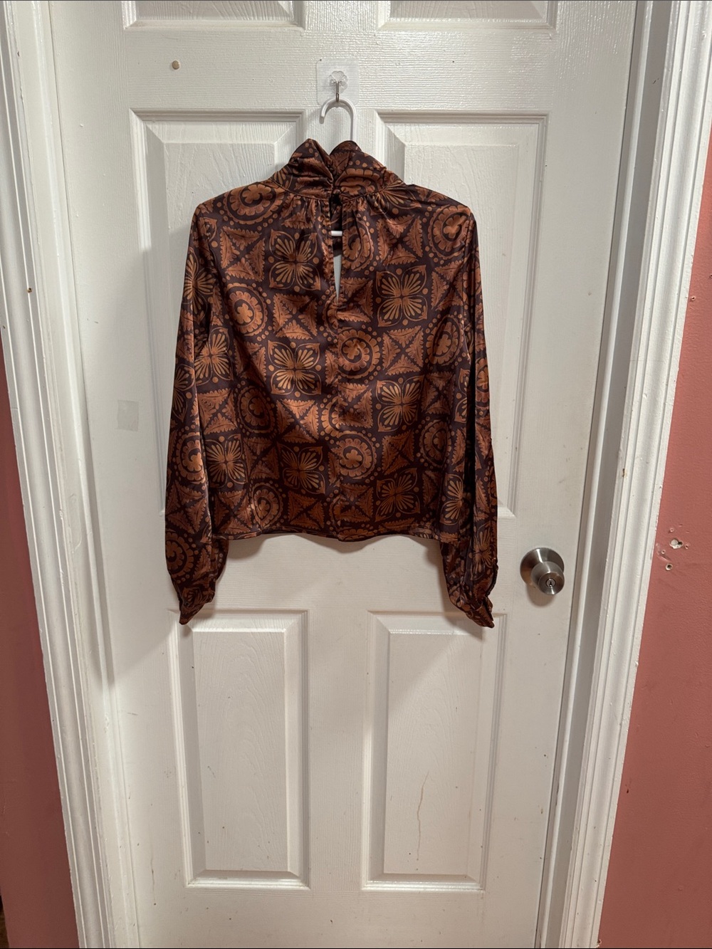 Doe & Rae Brown Printed Ruffled High-Neck Blouse - Picture 5 of 5